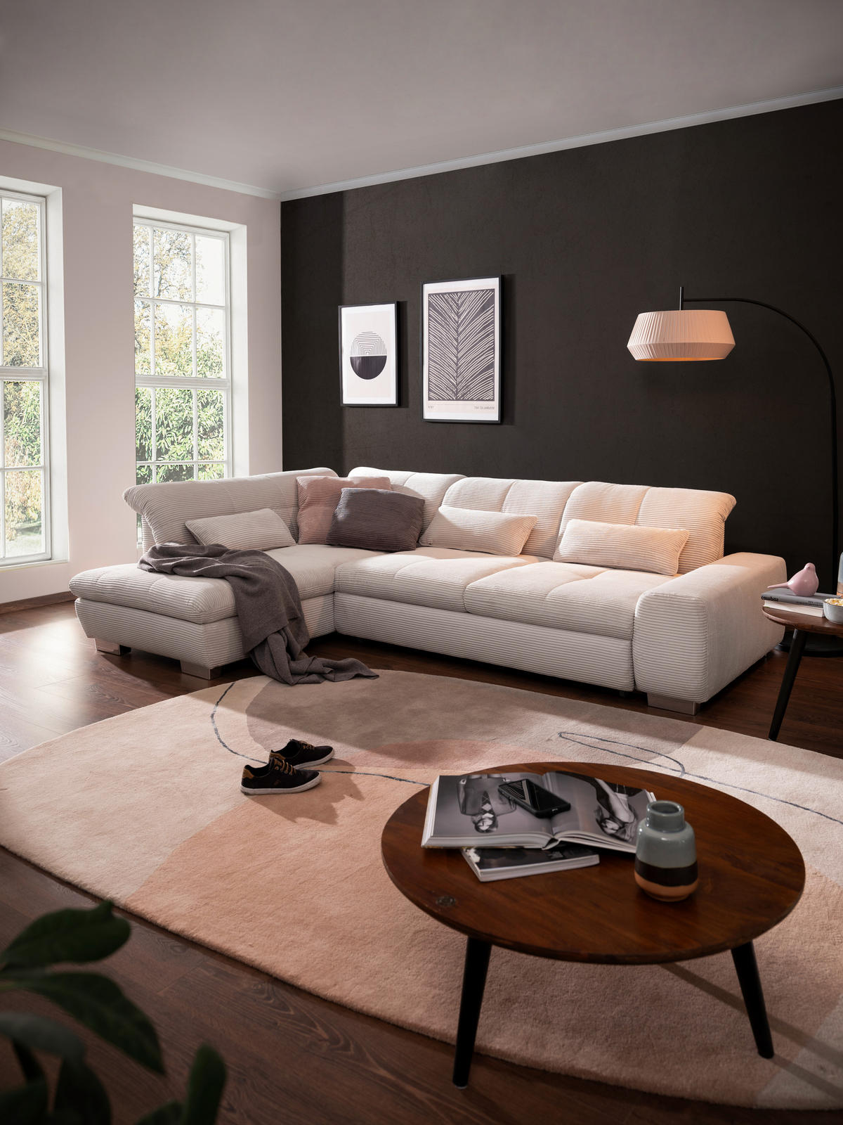 ECKSOFA Hellgrau Cord  - Chromfarben/Hellgrau, Design, Kunststoff/Textil (212/292cm) - SetOne by Musterring