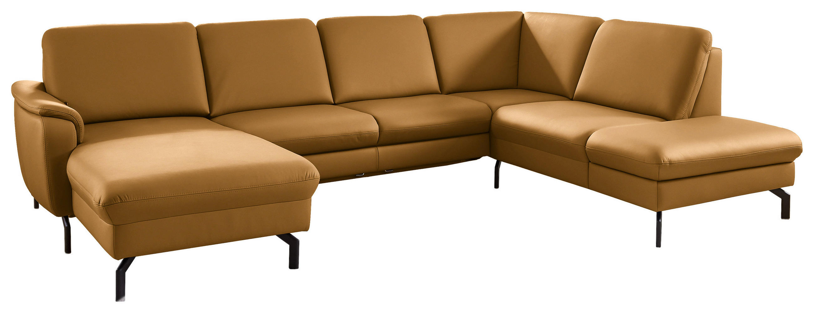 WOHNLANDSCHAFT Echtleder Senfgelb  - Senfgelb/Schwarz, Konventionell, Leder/Metall (168/306/224cm) - Beldomo Premium