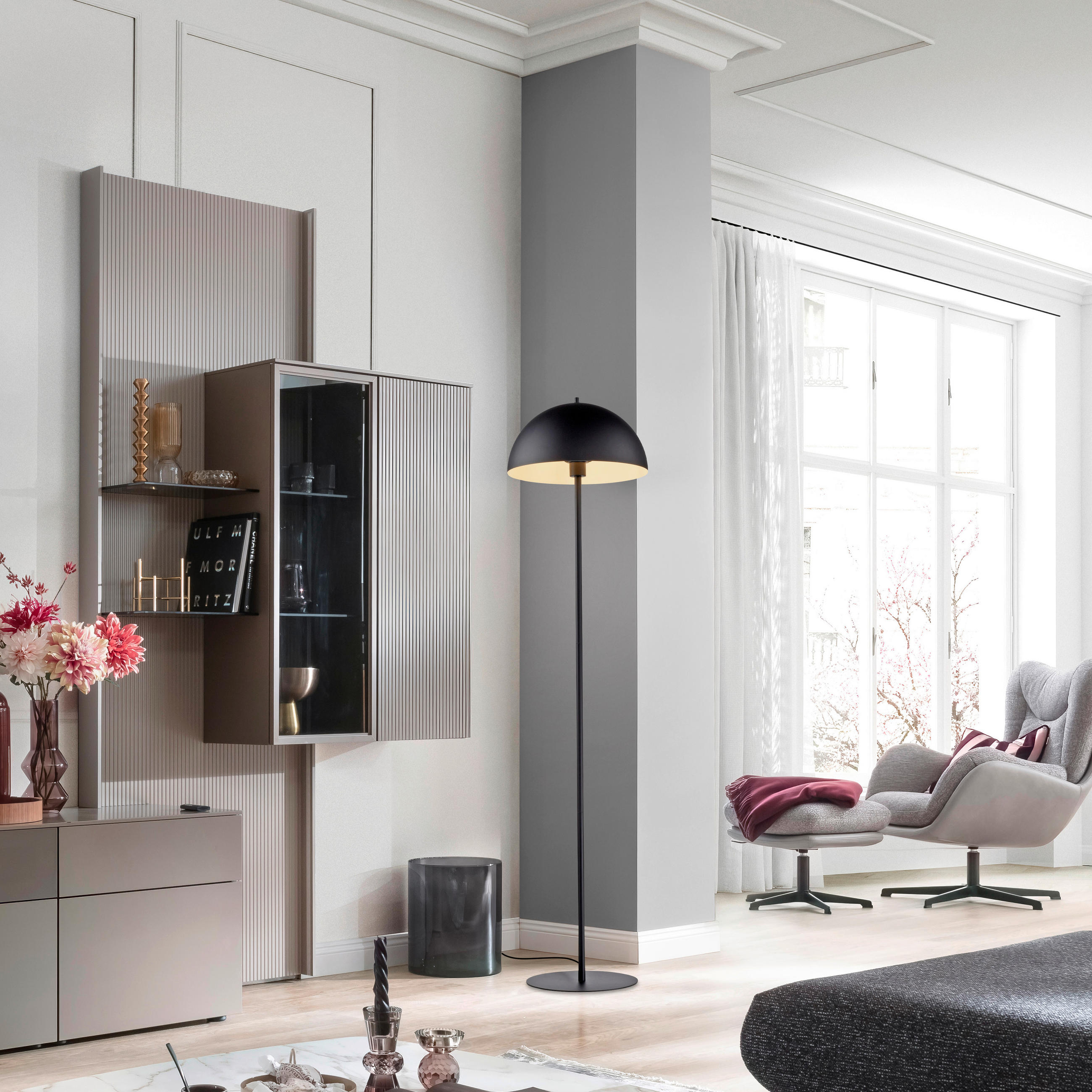 LED-STEHLEUCHTE SW ALI 38/38/155 cm   - Sandfarben/Schwarz, Design, Glas/Kunststoff (38/38/155cm) - Schöner Wohnen