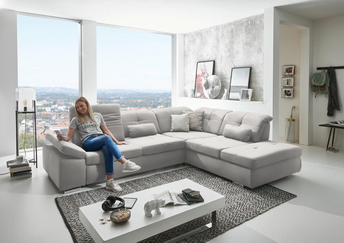 ECKSOFA  in Mikrofaser Creme  312/260 cm  - Chromfarben/Creme, Design, Textil/Metall (312/260cm) - Beldomo Style