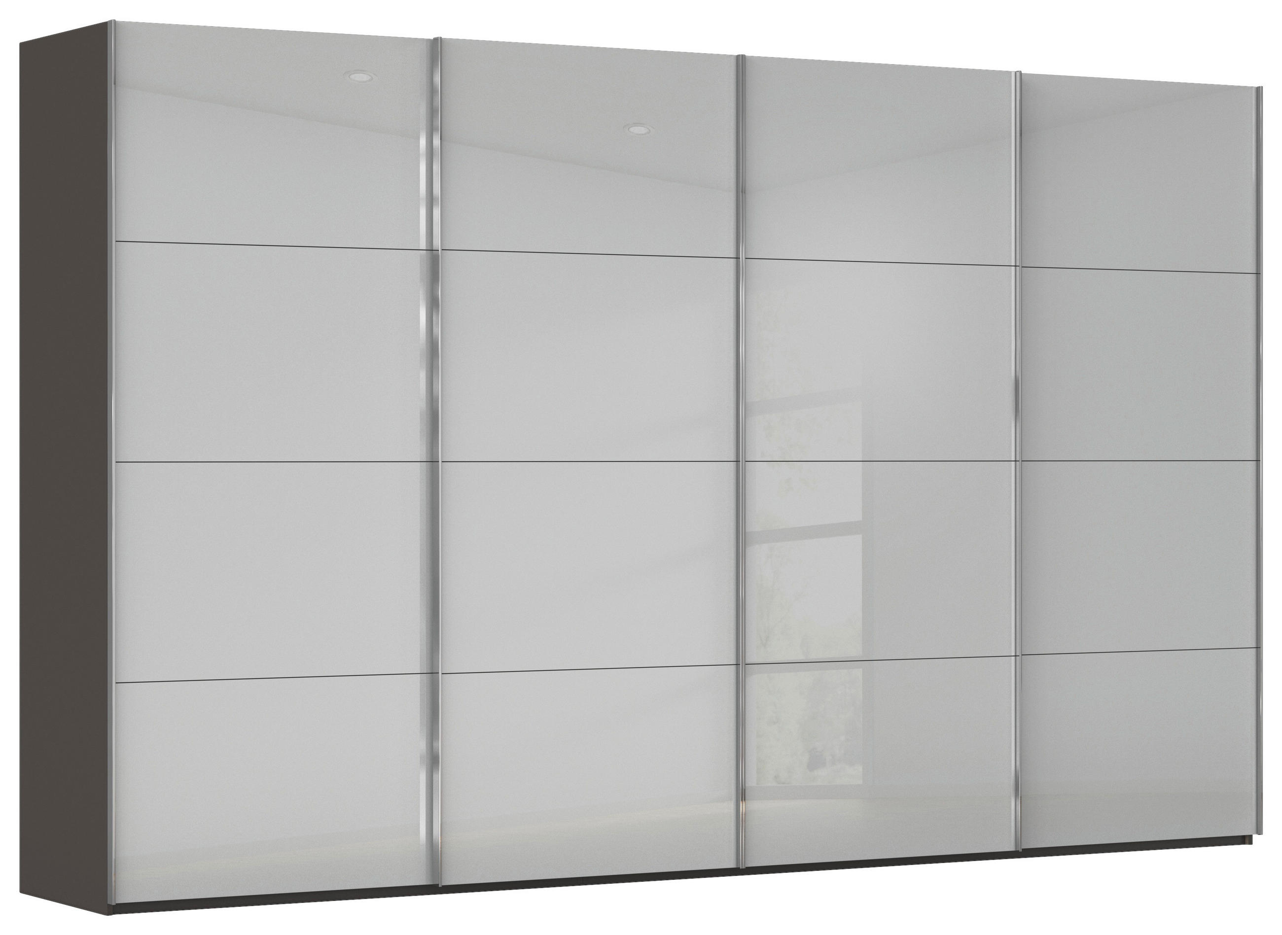 SCHWEBETÜRENSCHRANK Graphitfarben, Seidengrau  - Chromfarben/Seidengrau, Design, Glas/Holzwerkstoff (361/223/68cm) - Novel