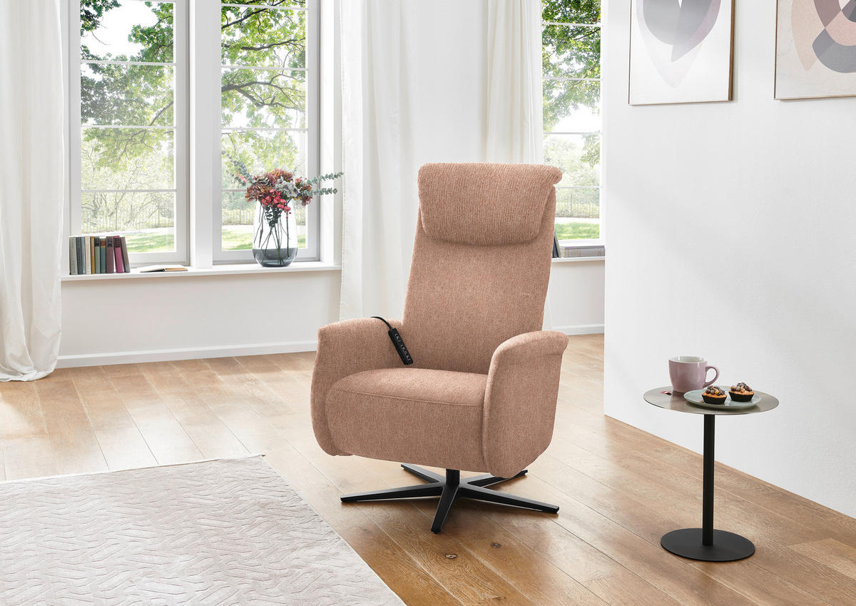 RELAXSESSEL in Textil Aprikose  - Aprikose/Schwarz, Design, Textil/Metall (77/115/89cm) - Pure Home Comfort