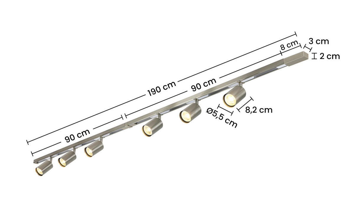 SCHIENENSYSTEM 210/5,5/14 cm  - Nickelfarben, Trend, Kunststoff/Metall (210/5,5/14cm) - Collett's Monde