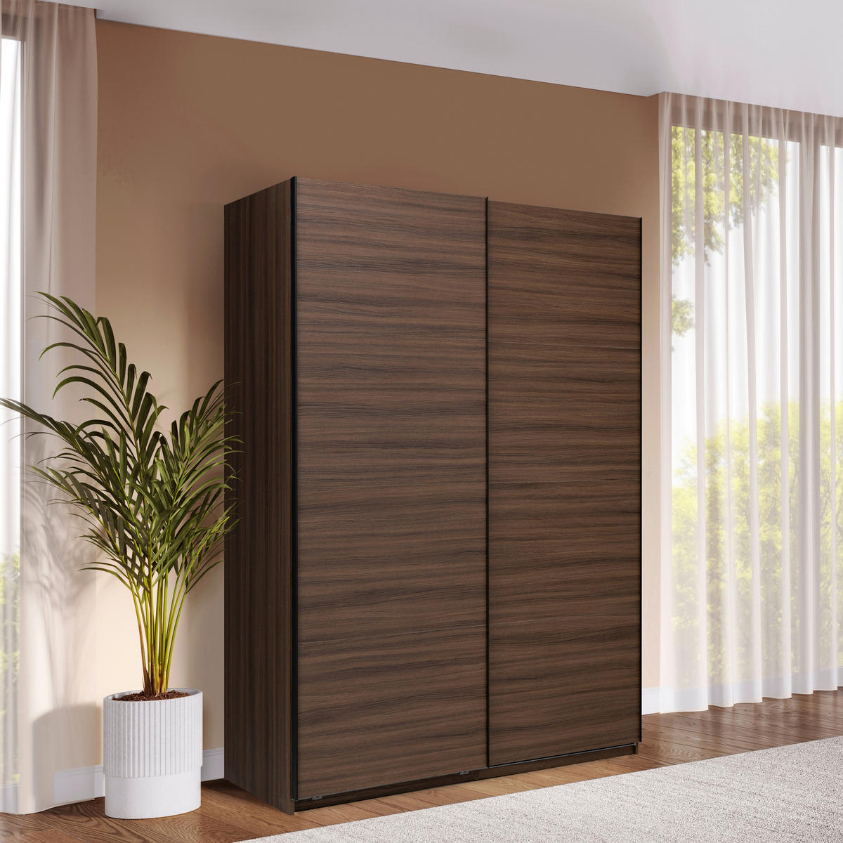 SCHIEBETÜRENSCHRANK 150/211,5/61,5 cm Walnussfarben  - Weiss/Walnussfarben, Modern, Holzwerkstoff/Metall (150/211,5/61,5cm) - MID.YOU