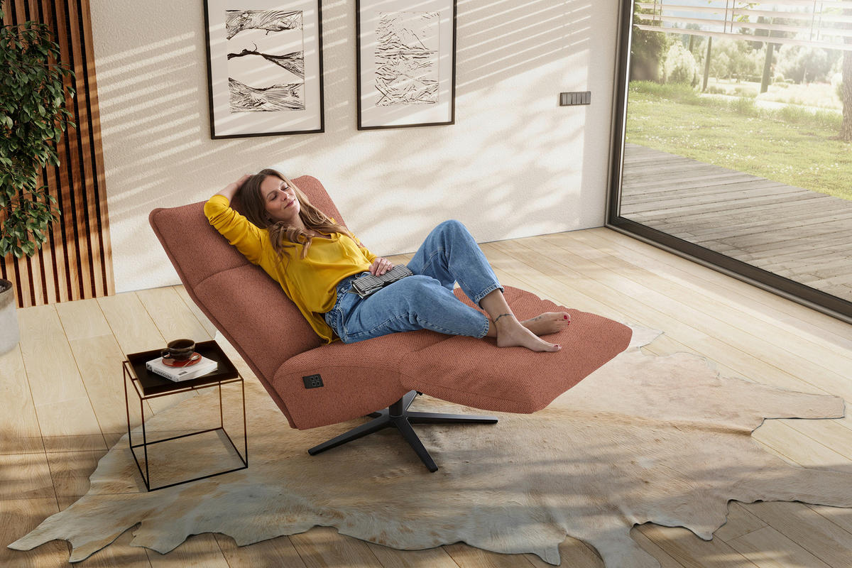 RELAXSESSEL in Textil Terracotta  - Terracotta/Schwarz, Modern, Textil/Metall (90/106/96cm) - Chilliano