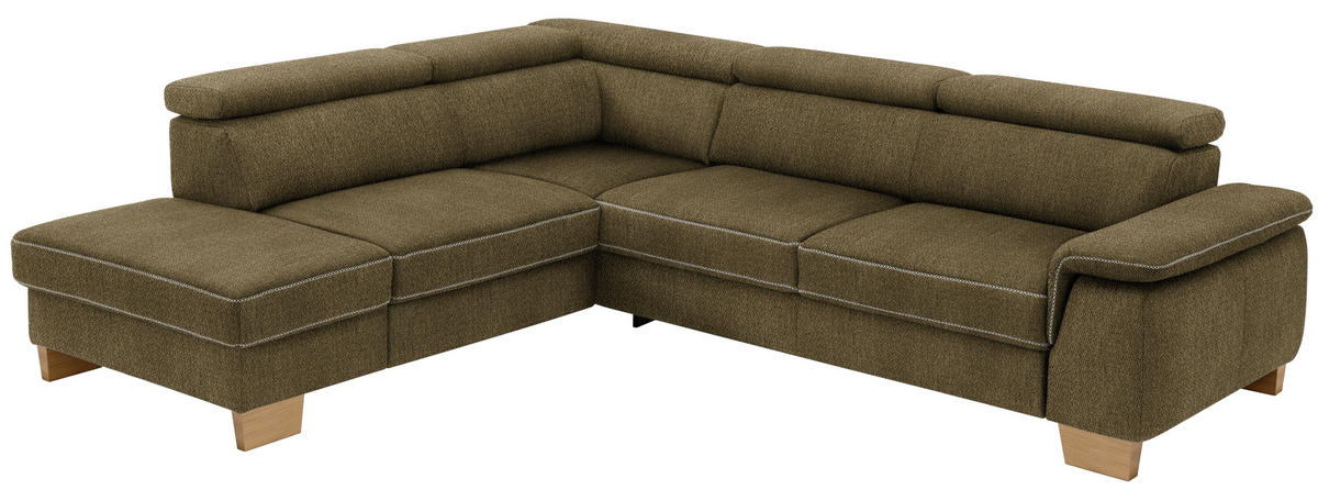 ECKSOFA in Mikrofaser Grün  226/273 cm  - Eichefarben/Beige, Natur, Holz/Textil (226/273cm) - Beldomo System