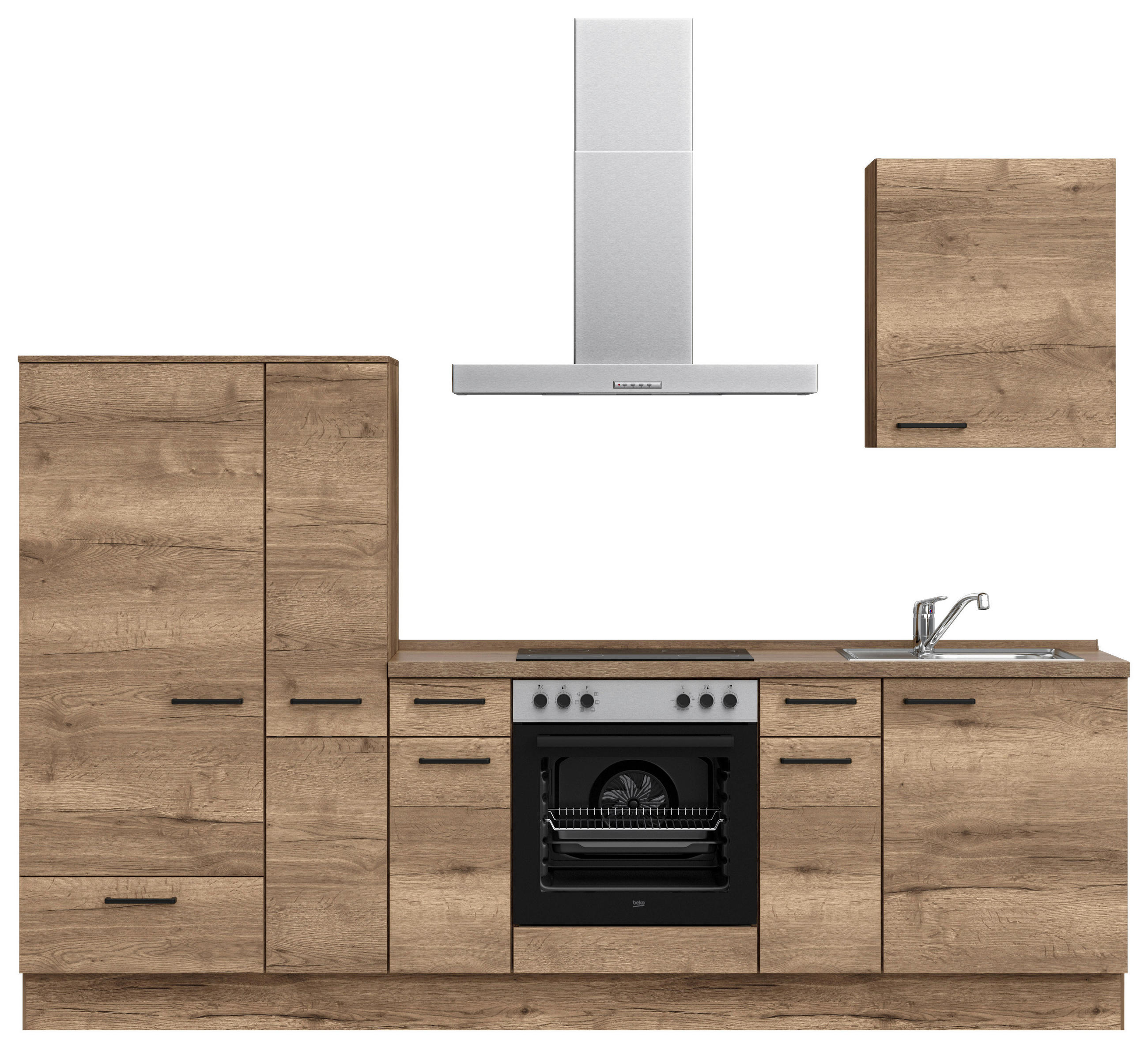 KÜCHENBLOCK 270 cm   in Eiche dunkel  - Eiche dunkel/Eichefarben, MODERN, Holzwerkstoff/Metall (270cm) - Nobilia