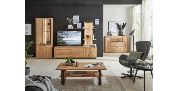 WOHNWAND in Dunkelgrau, Wildeiche 301/202/45 cm - Wildeiche/Dunkelgrau, Design, Glas/Holz (301/202/45cm) - Valnatura