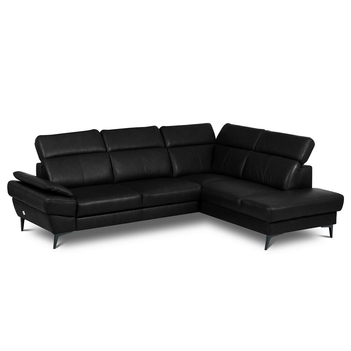 ECKSOFA Schwarz Echtleder Lederlook Bettkasten, Schlaffunktion, Rücken echt, Armteilverstellung, Kopfteilverstellung  - Schwarz, Design, Leder/Textil (264/211cm) - Livetastic