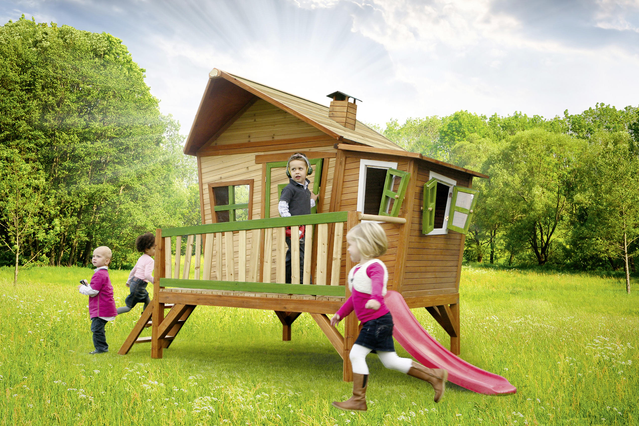 SPIELTURM 345/229/180 cm axi  - Rot/Braun, Basics, Holz (345/229/180cm) - Ambia Garden