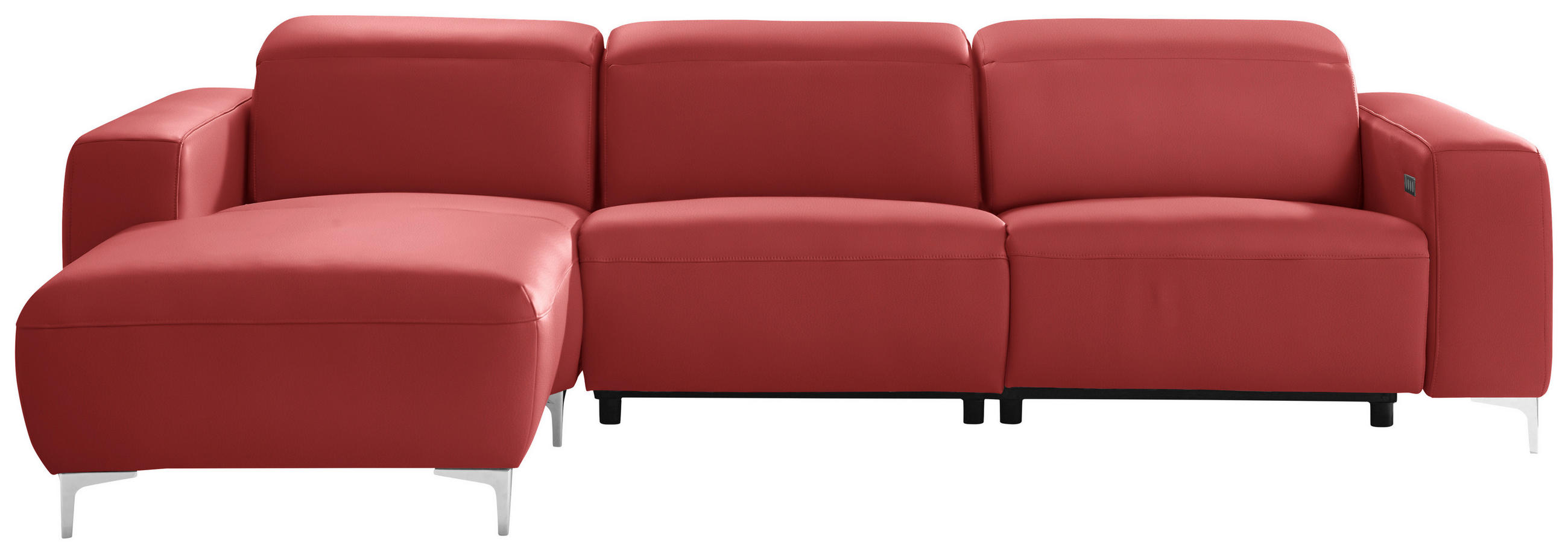 ECKSOFA Rot Echtleder  - Chromfarben/Rot, Design, Leder/Metall (177/292cm) - Pure Home Lifestyle