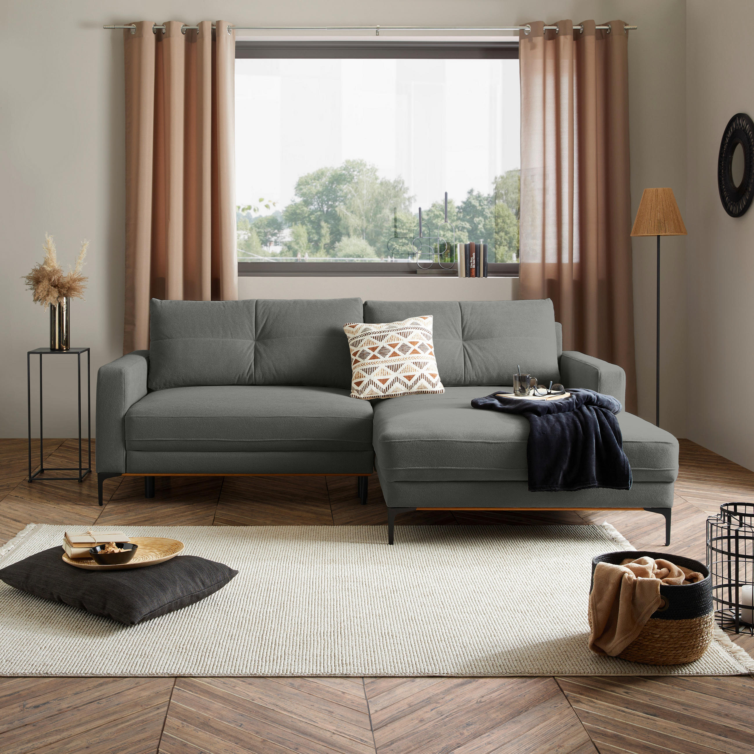 HÖRNSOFFA i mörkgrå  - mörkgrå/svart, Modern, metall/textil (238/162cm) - Ondega