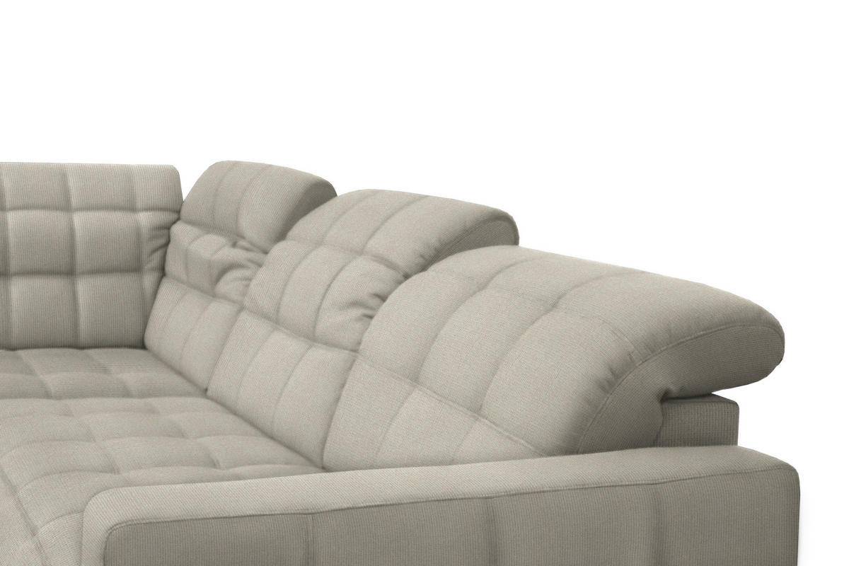 ECKSOFA in Webstoff Ecru  - Ecru/Schwarz, Design, Holz/Textil (297/216cm) - Xora