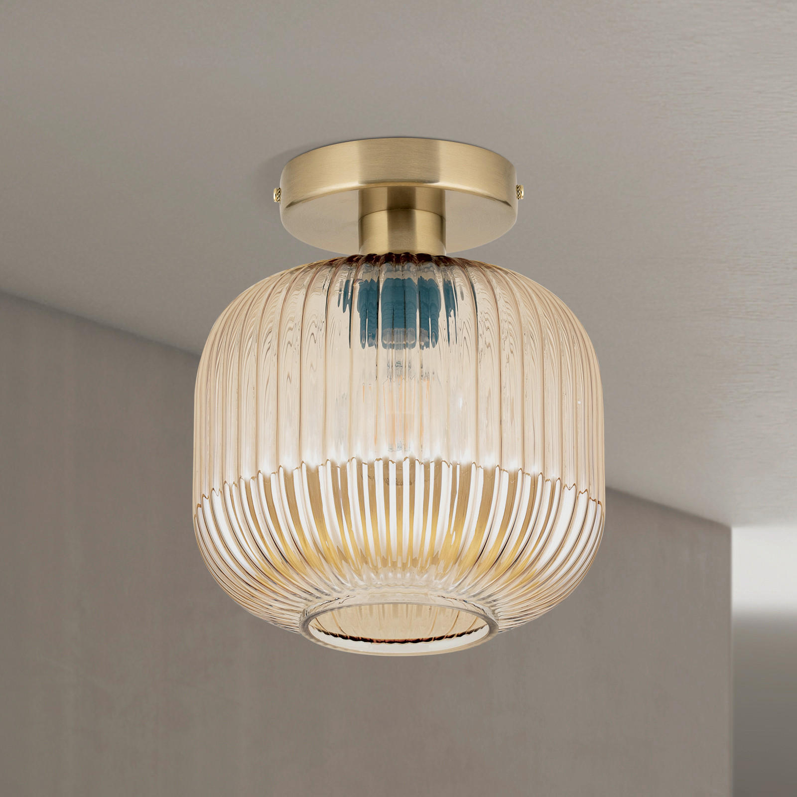 Thumbnail - Deckenleuchte Carneval, Bronze, Bernstein, Metall, Glas, rund,rund, 24 cm, CE, Lampen & Leuchten, Innenbeleuchtung, Leuc...