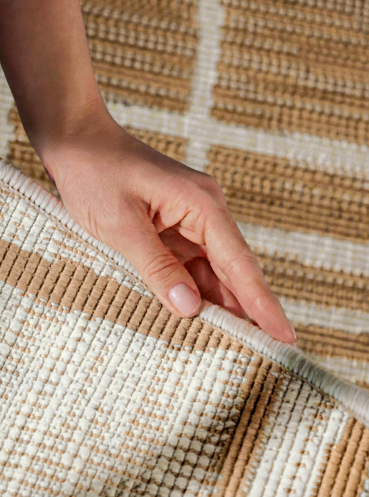 FLACHWEBETEPPICH 200 cm Haringey Weiß, Sandfarben rund  - Sandfarben/Weiß, Design, Kunststoff (200cm)