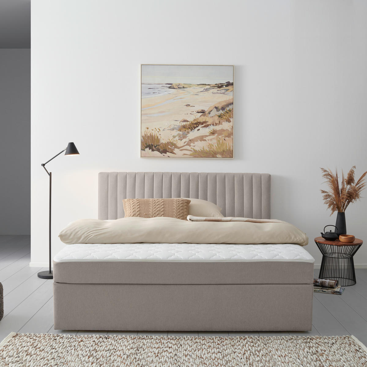 BOXBETT 200/200 cm,  in Hellgrau, H3 + H3 = fest  - Hellgrau, MODERN, Holz/Textil (200/200cm) - MID.YOU