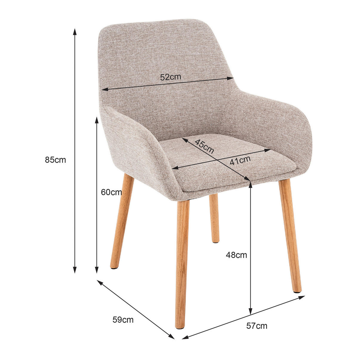 ARMLEHNSTUHL-SET 2 Stück  in Webstoff  - Beige/Naturfarben, MODERN, Holz/Textil (57/85/59cm) - MID.YOU