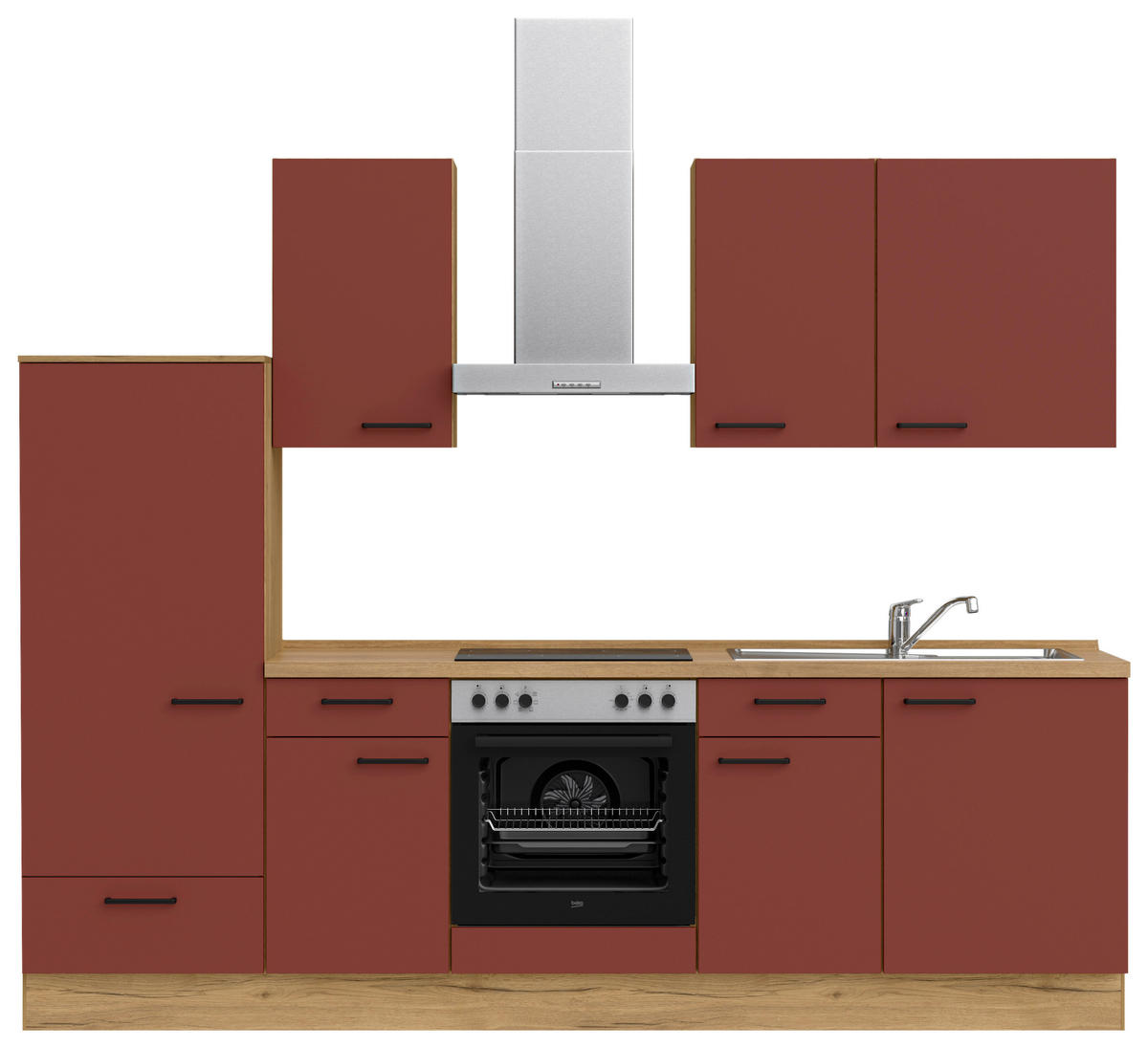 KÜCHENLEERBLOCK 270 cm   in Rot, Eichefarben  - Eichefarben/Rot, MODERN, Holzwerkstoff/Metall (270cm) - Nobilia