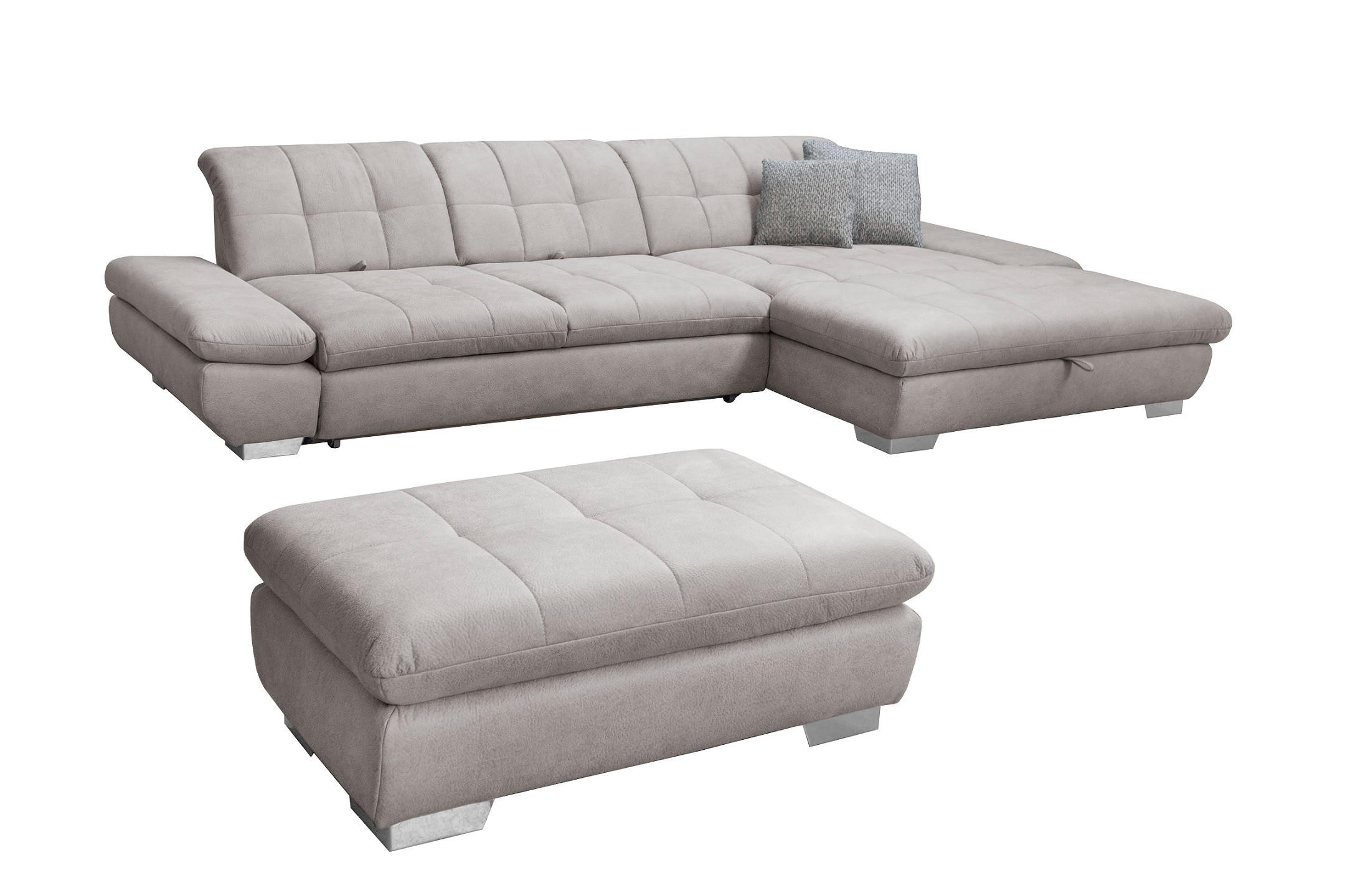 SAROKGARNITÚRA textil szürke  - krómszínű/szürke, Basics, textil/fém (340/198cm) - Xora