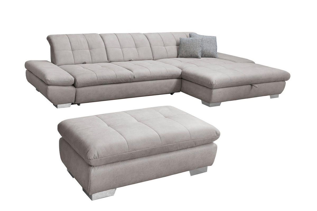 SAROKGARNITÚRA textil szürke  - krómszínű/szürke, Basics, textil/fém (340/198cm) - Xora