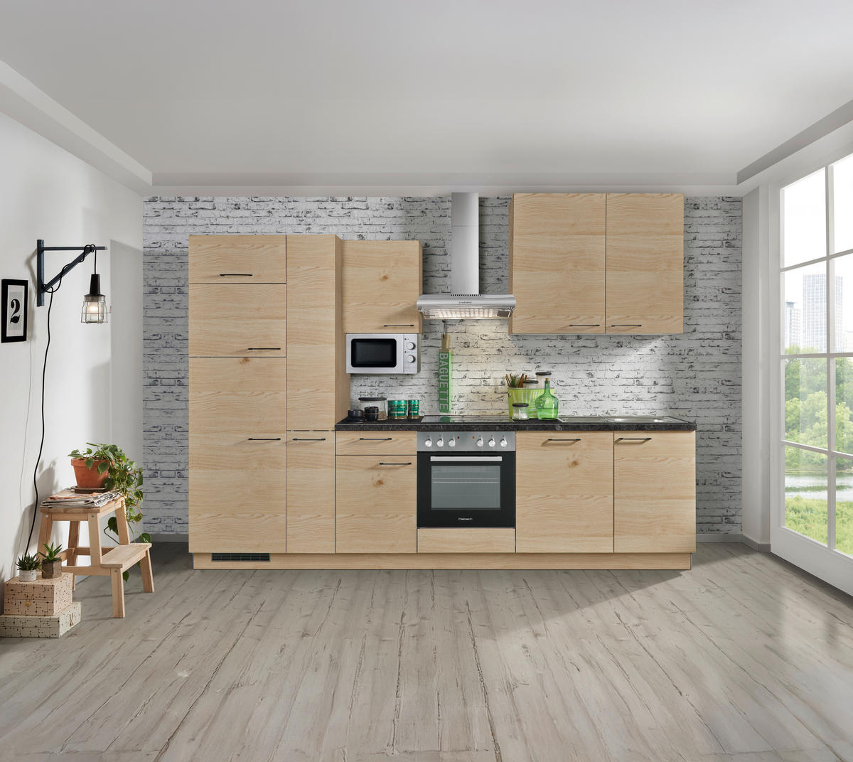 KUCHYNSKÝ BLOK - divoký dub/sivá, Konventionell, kov/kompozitné drevo (310cm) - Welnova