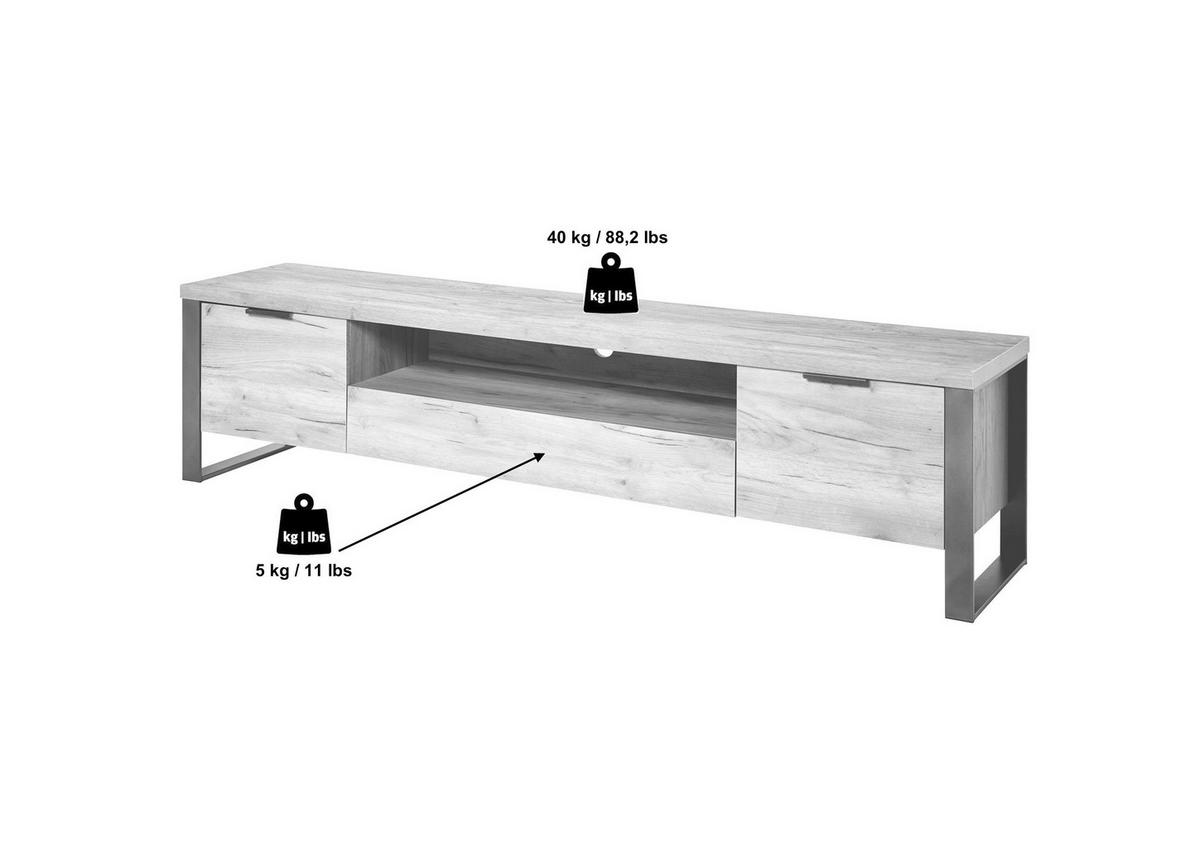 LOWBOARD  in 180/45/40 cm  - Eichefarben/Anthrazit, KONVENTIONELL, Holzwerkstoff/Metall (180/45/40cm) - Livetastic