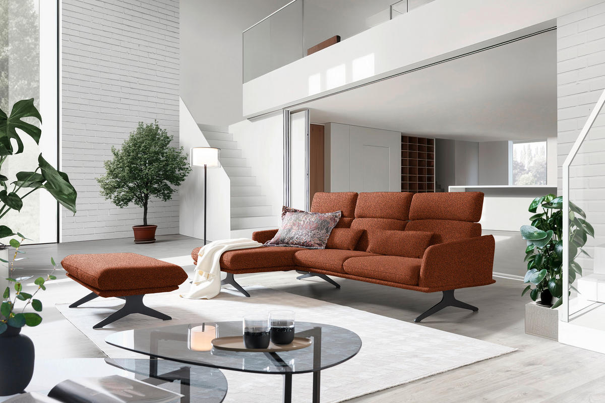 ECKSOFA in Flachgewebe Rostfarben  - Rostfarben/Schwarz, Design, Textil/Metall (152/259cm) - Dieter Knoll