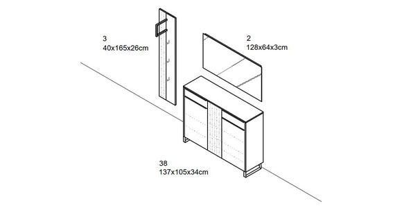 SCHUHSCHRANK 137/105/34 cm  - Anthrazit/Schwarz, Design, Glas/Holzwerkstoff (137/105/34cm) - Dieter Knoll