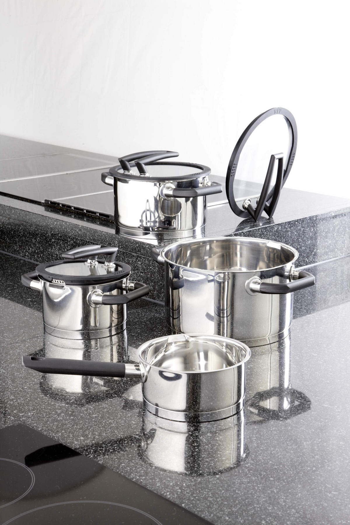KOCHTOPFSET Black Pearl 4-teilig  - Silberfarben, Basics, Glas/Metall (34/29/54cm) - ELO