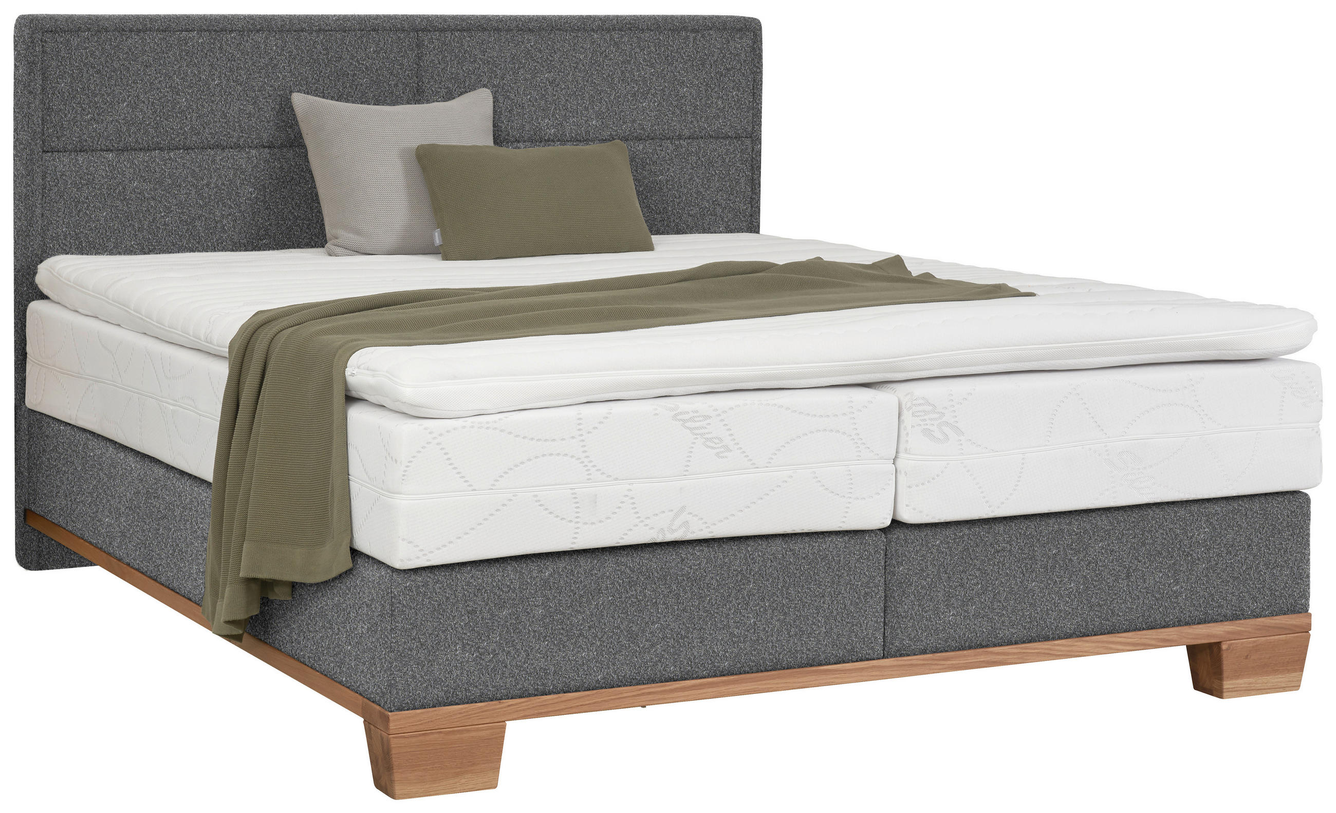BOXSPRINGBETT 200/200 cm  in Grau, Eichefarben  - Eichefarben/Grau, Natur, Holz/Textil (200/200cm) - Valnatura