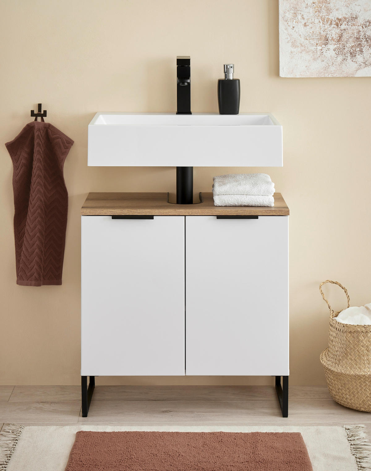 WASCHBECKENUNTERSCHRANK 60/60/35 cm  - Eichefarben/Schwarz, KONVENTIONELL, Holzwerkstoff/Metall (60/60/35cm) - home24
