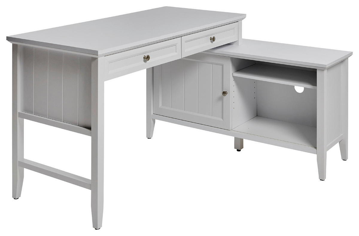 ECKSCHREIBTISCH 145/120/77 cm  in Weiss  - Weiss/Silberfarben, Modern, Holzwerkstoff/Metall (145/120/77cm) - MID.YOU
