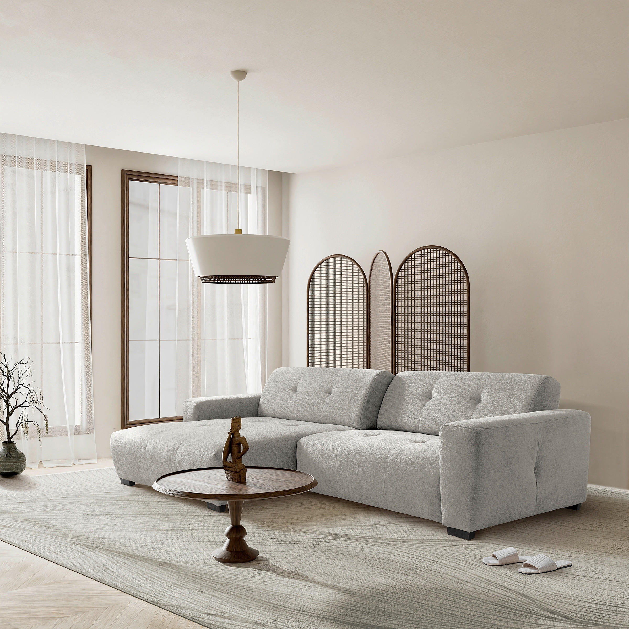 ECKSOFA AUSTIN Hellgrau Flachgewebe Sitztiefenverstellung  - Hellgrau/Schwarz, Design, Kunststoff/Textil (169/286cm) - Livetastic