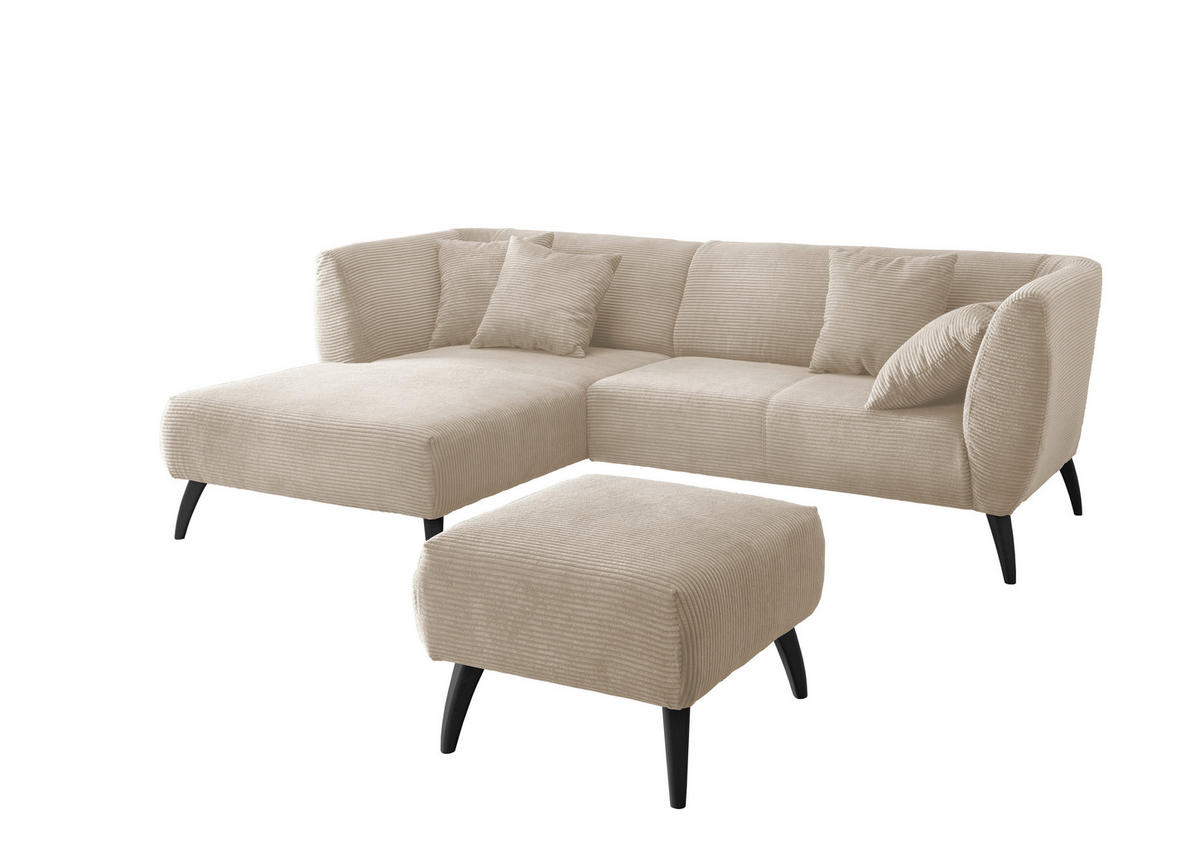 ECKSOFA Beige Cord  - Beige/Schwarz, MODERN, Holz/Textil (160/264cm) - MID.YOU