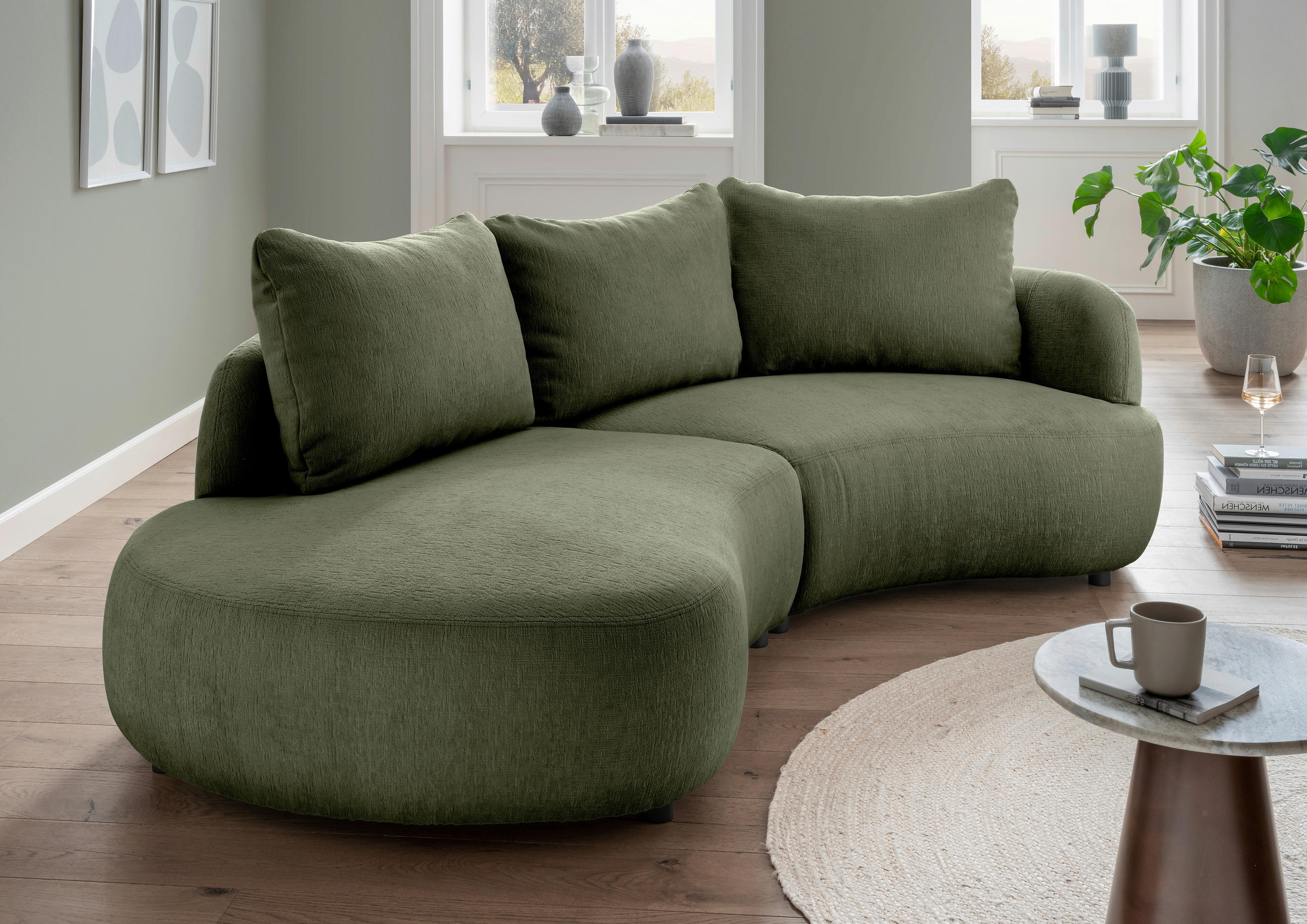 ECKSOFA in Mikrofaser Grün  - Schwarz/Grün, Modern, Kunststoff/Textil (250/139cm) - Livetastic