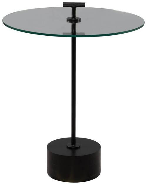 BEISTELLTISCH 50/50/59 cm Akazie massiv Schwarz rund  - Schwarz, Basics, Glas/Holz (50/50/59cm)