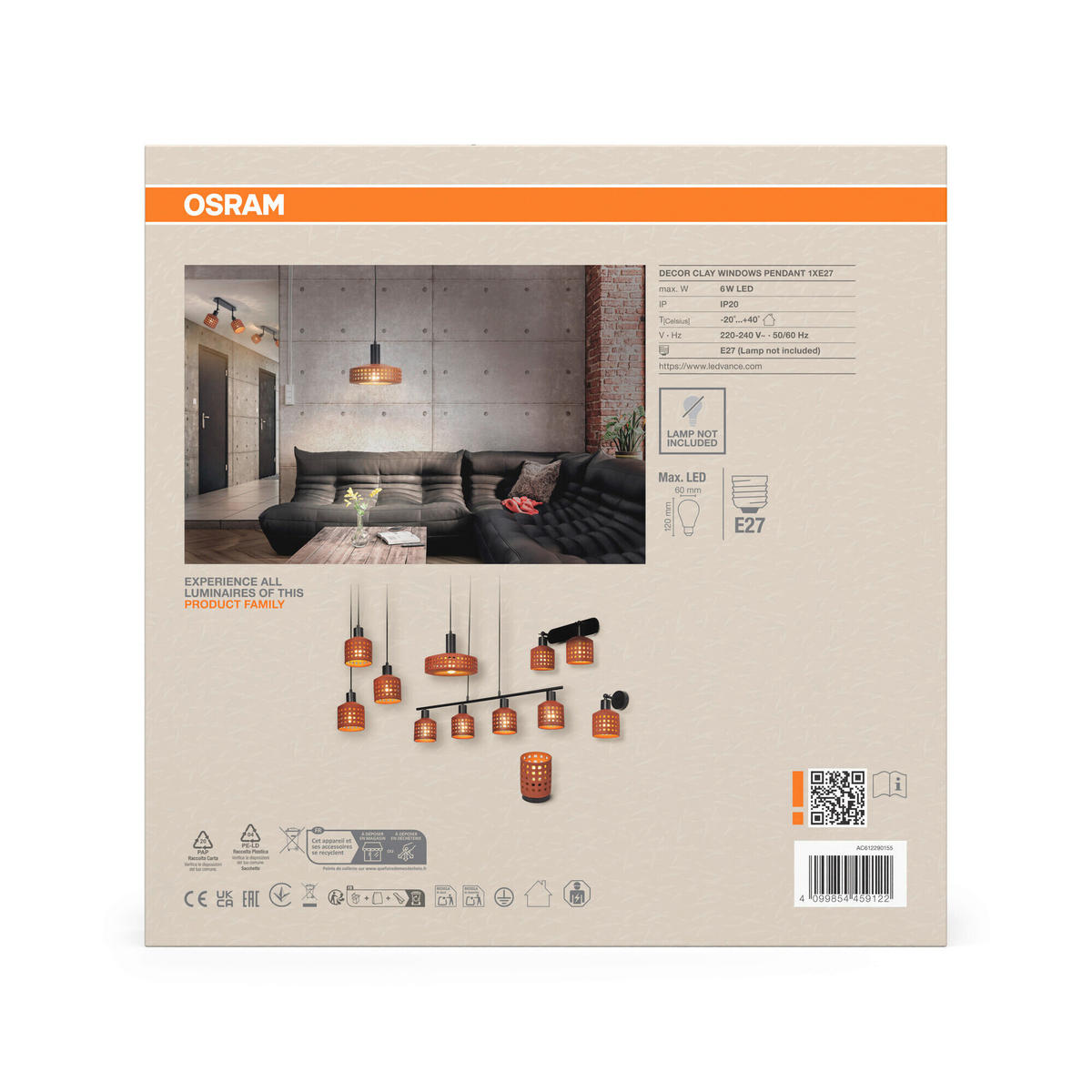 HÄNGELEUCHTE 26/150 cm  - Braun, Basics, Stein/Metall (26/150cm) - Osram