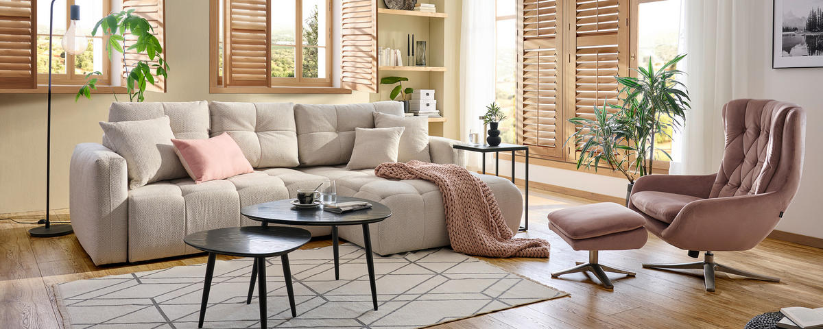 ECKSOFA in Chenille Hellgrau  - Hellgrau/Schwarz, Modern, Kunststoff/Textil (276/172cm) - Hom`in