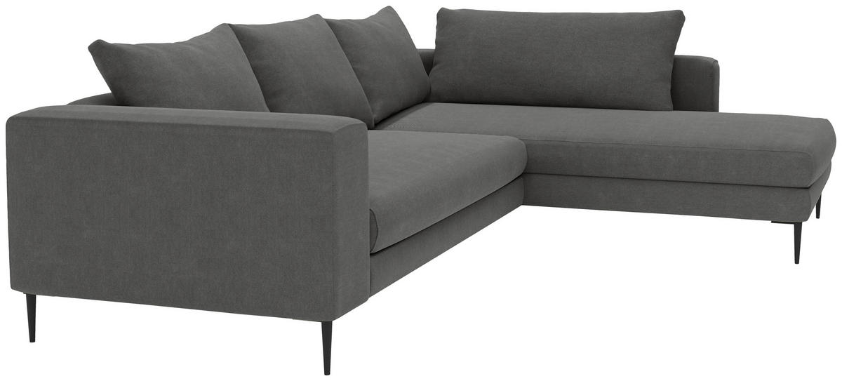 ECKSOFA in Struktur Dunkelgrau  - Dunkelgrau/Schwarz, Modern, Textil/Metall (295/210cm) - Trendmanufaktur