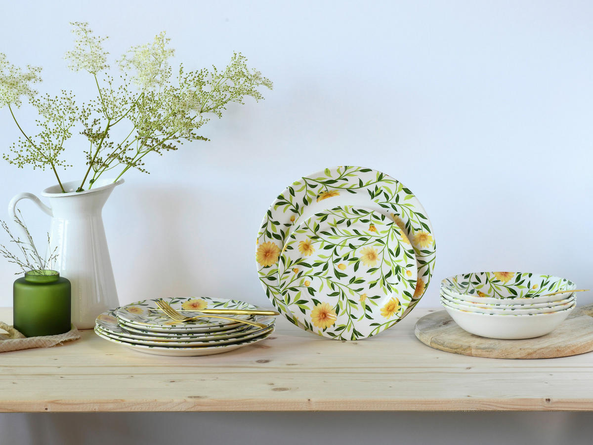 TAFELSERVICE Amarilla 12-teilig  - Weiß/Grün, Basics, Keramik - Creatable