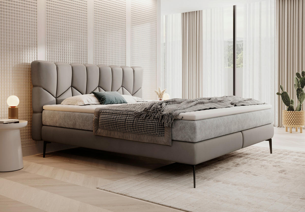 BOXSPRINGBETT 180/200 cm  in Graubraun  - Graubraun/Schwarz, Design, Leder/Textil (180/200cm) - Esposa
