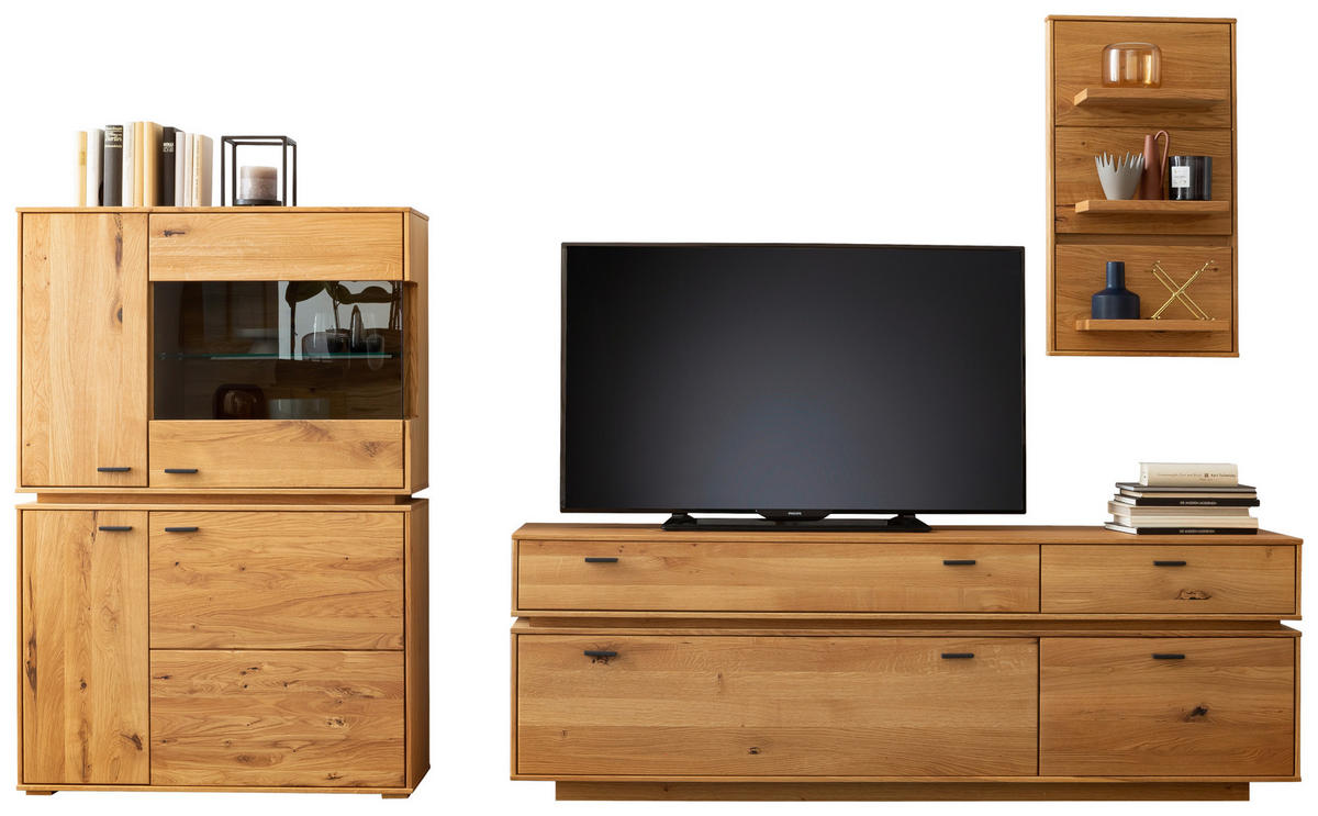 WOHNWAND  in Wildeiche 286/181/51 cm  - Wildeiche/Anthrazit, Natur, Glas/Holz (286/181/51cm) - MID.YOU