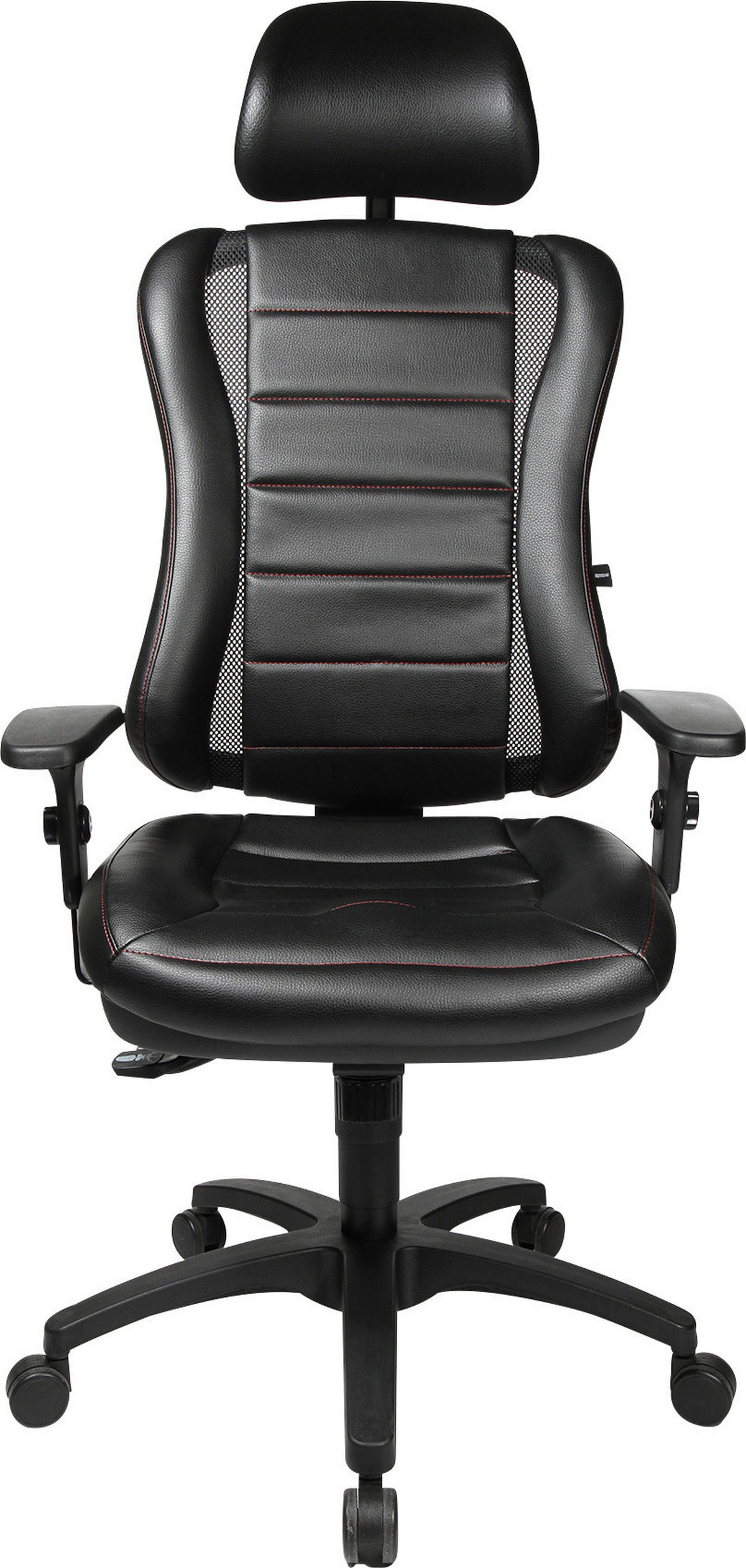 CHEFSESSEL Lederlook Schwarz, Alufarben  - Rot/Schwarz, Design, Kunststoff/Textil (50/121-150/47cm) - Topstar
