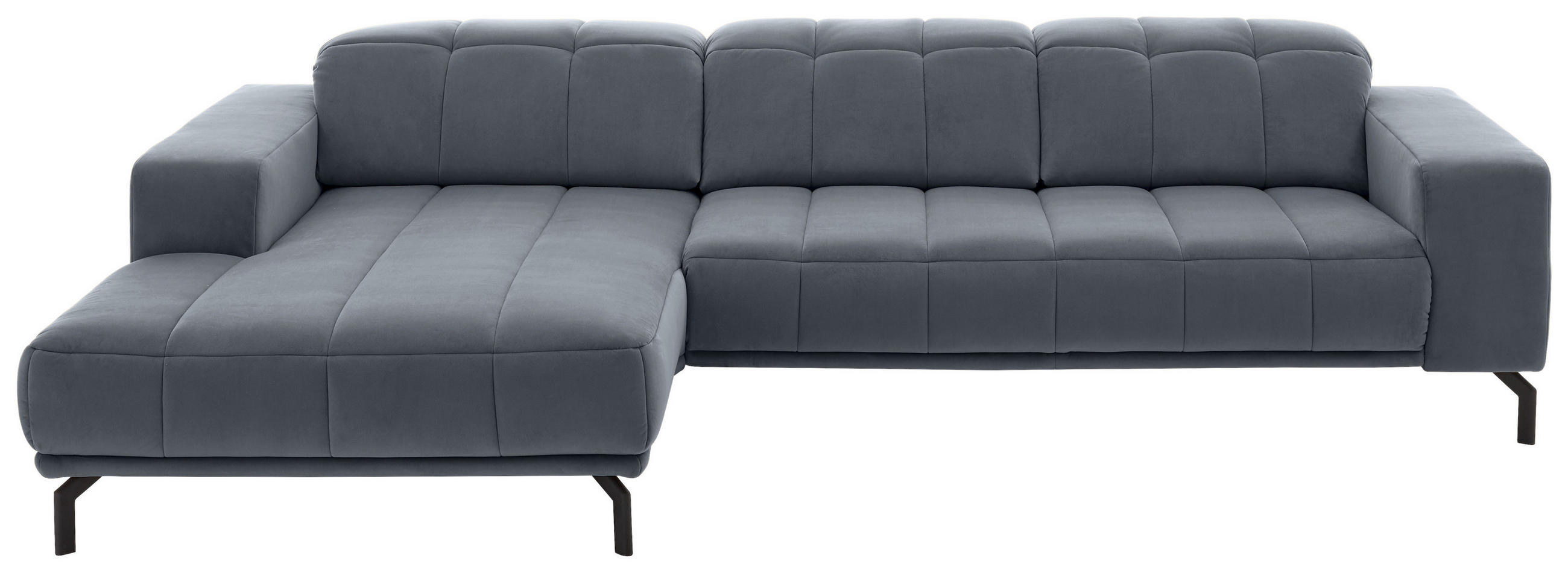 ECKSOFA in Velours Blaugrau  - Blaugrau/Schwarz, Design, Textil/Metall (195/293cm) - Beldomo Style