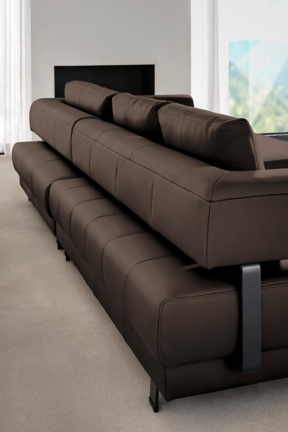ECKSOFA Braun Echtleder  - Schwarz/Braun, Design, Leder/Metall (307/188cm)