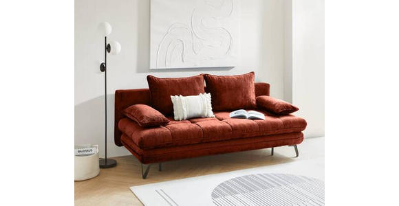 SCHLAFSOFA in Samt Terracotta  - Terracotta/Schwarz, Design, Textil/Metall (205/79-96/85cm) - Novel