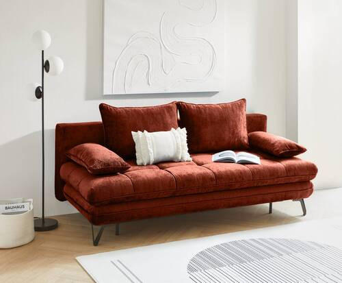 SCHLAFSOFA Samt Terracotta  - Terracotta/Schwarz, Design, Textil/Metall (205/79-96/85cm) - Novel
