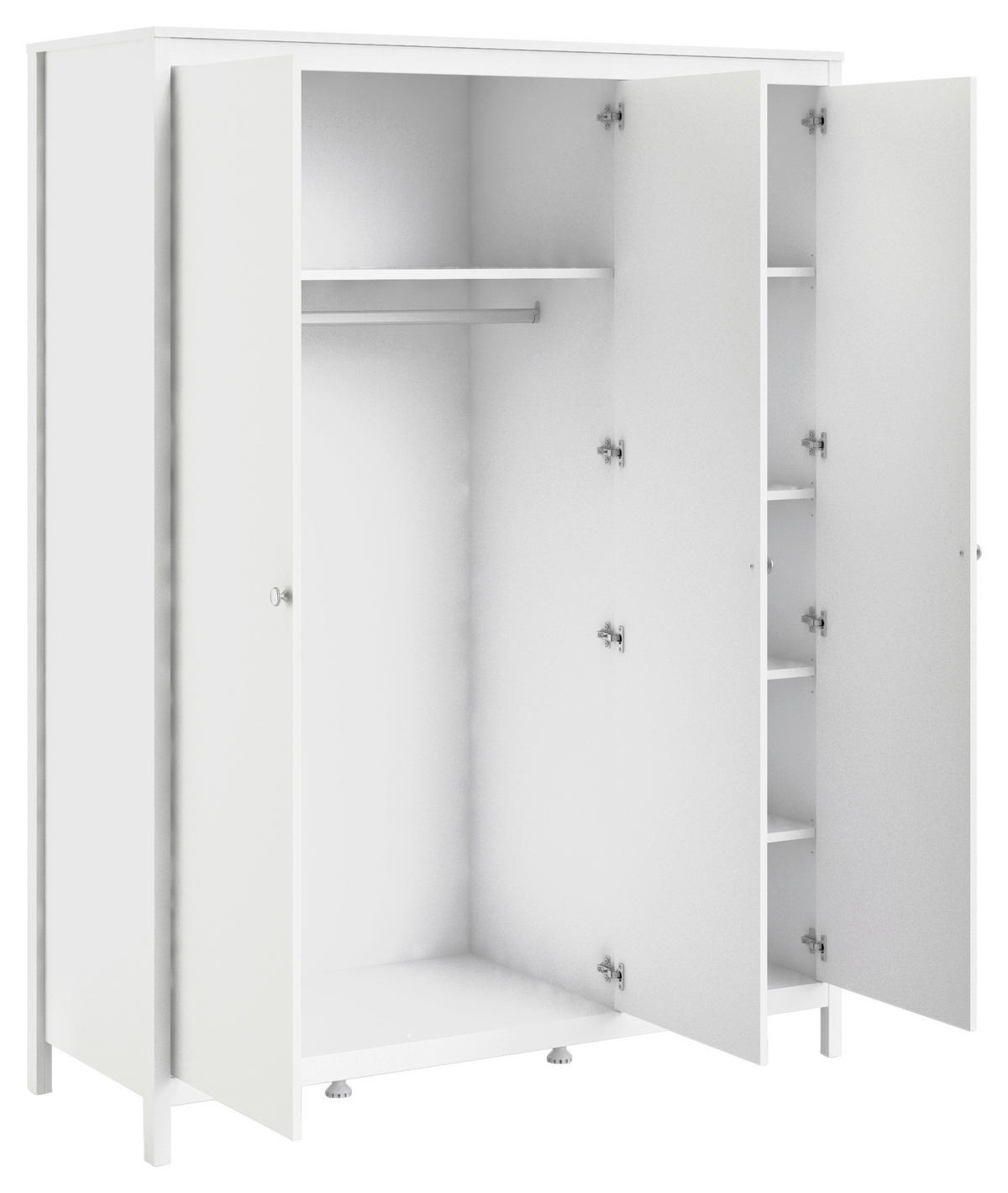 KLEIDERSCHRANK 150/199/58,4 cm 3-türig Weiß  - Silberfarben/Weiß, Basics, Leder/Holzwerkstoff (150/199/58,4cm) - MID.YOU