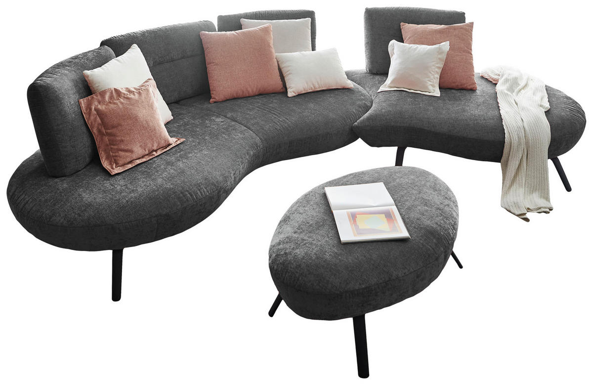 BIGSOFA Flachgewebe Anthrazit  - Anthrazit/Schwarz, Design, Textil/Metall (456/93/138cm) - Moderano