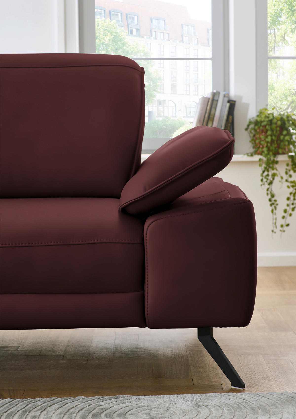 ECKSOFA in Echtleder Brombeere  - Brombeere/Schwarz, Design, Leder/Metall (193/332cm) - Dieter Knoll